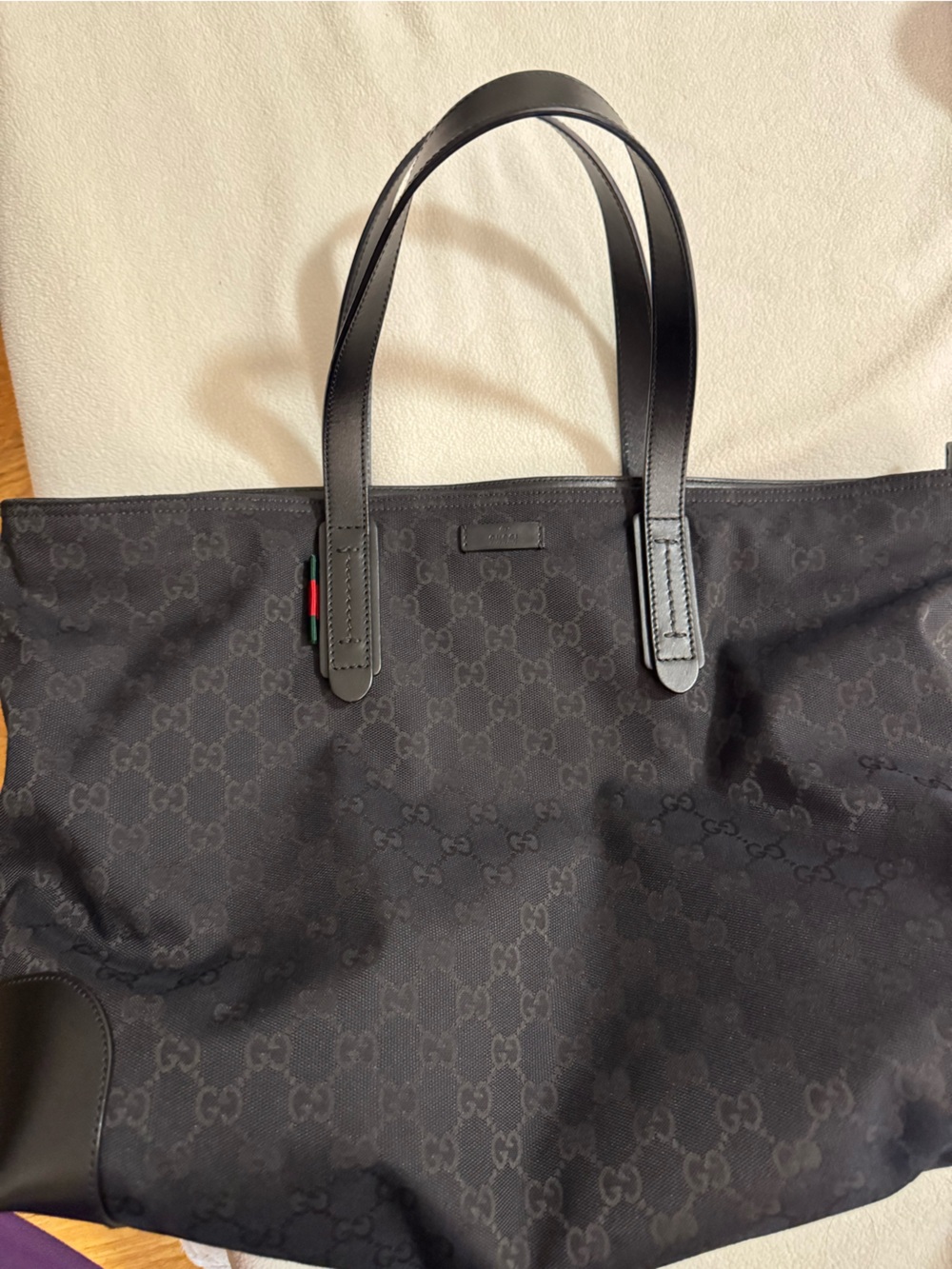Gucci Black GG Monogram Canvas Tote with Leather Trim - Picture 7 of 9